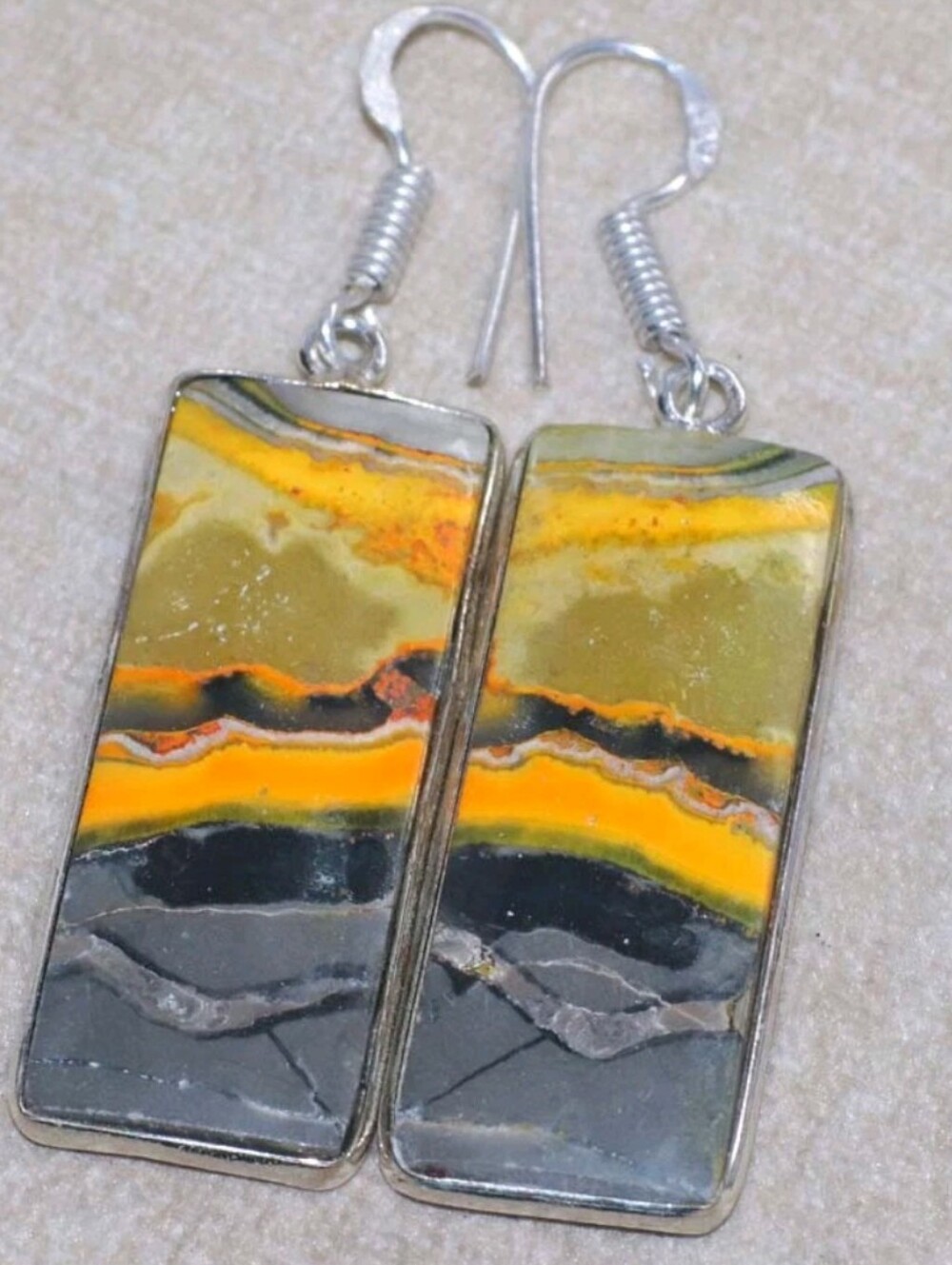 Bumblebee Jasper Gemstone 925 Sterling Silver Handmade Drop Dangle Earrings